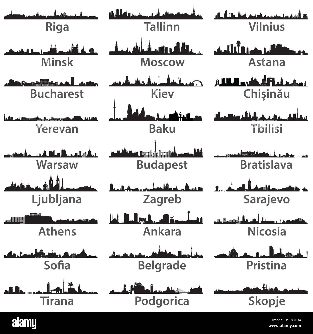 Les villes d'Europe de l'isolé vecteur skylines Illustration de Vecteur