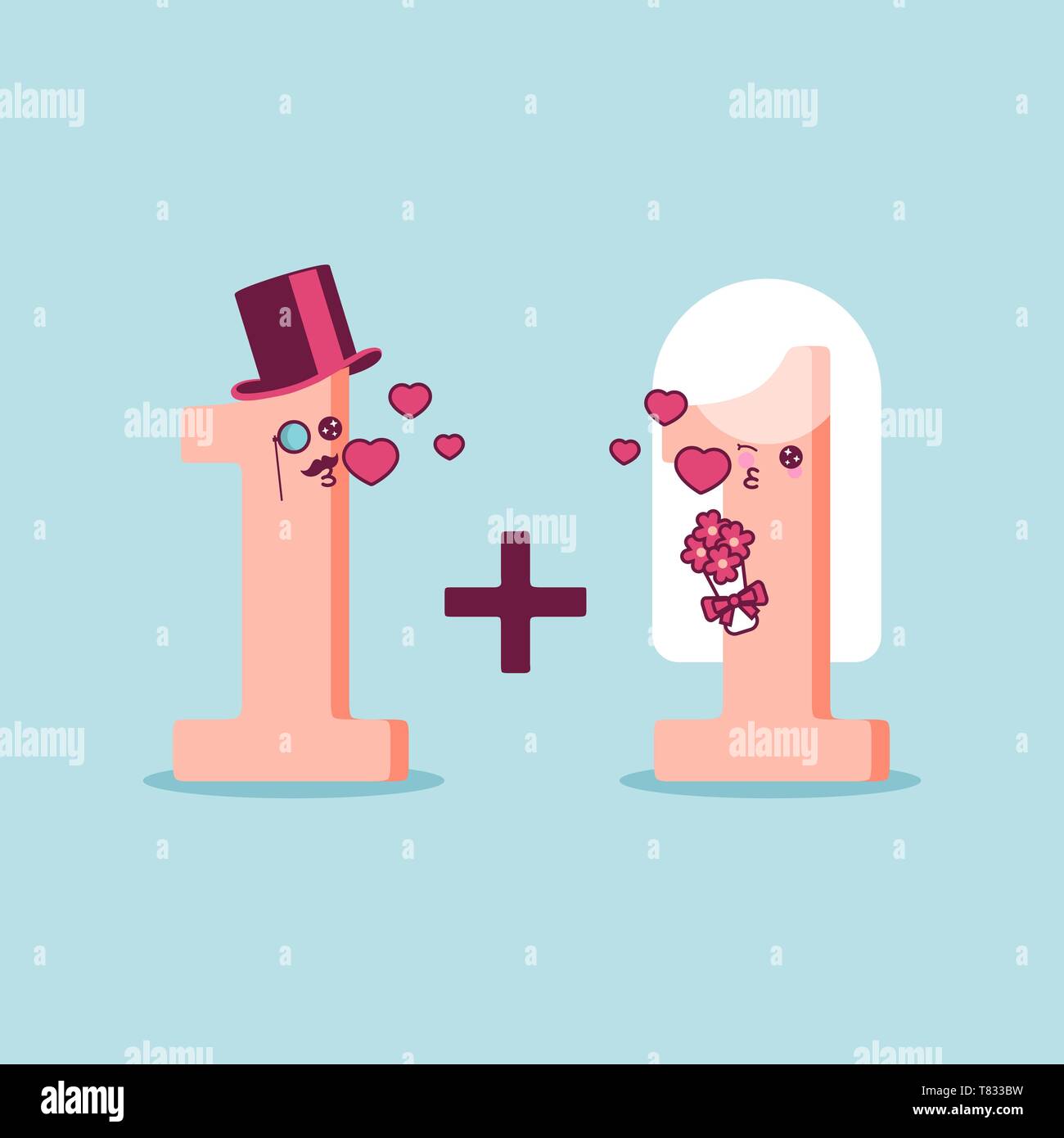 Un plus un égale l'amour. Une télévision cartoon illustration design mariage mathématiques. Illustration de Vecteur