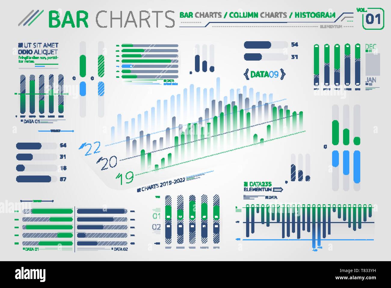 Graphiques à colonnes et des histogrammes Éléments infographique Illustration de Vecteur