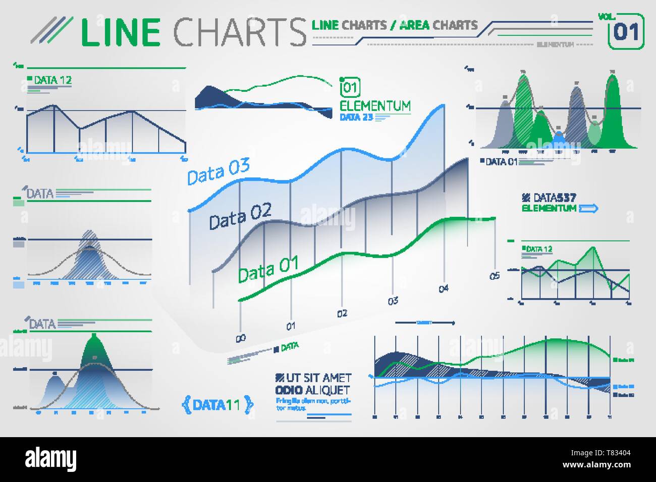 Des graphiques linéaires et des éléments d'Infographie Illustration de Vecteur