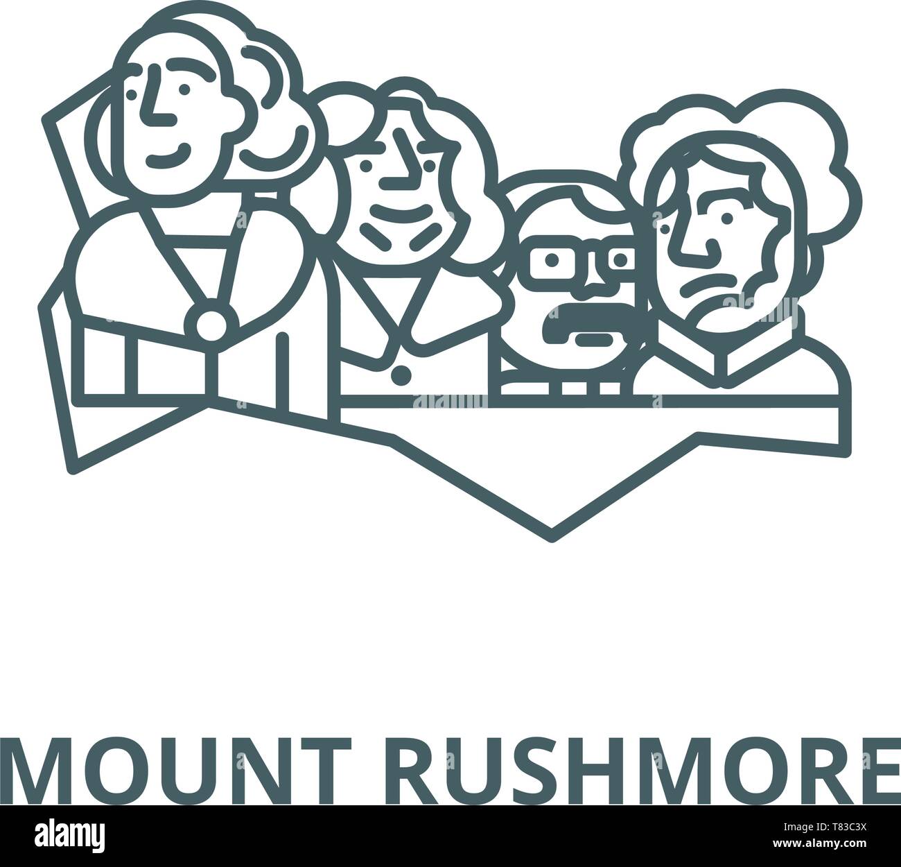 Usa présidents,le mont Rushmore, l'icône de la ligne du vecteur concept linéaire, contour affiche, symbole Illustration de Vecteur
