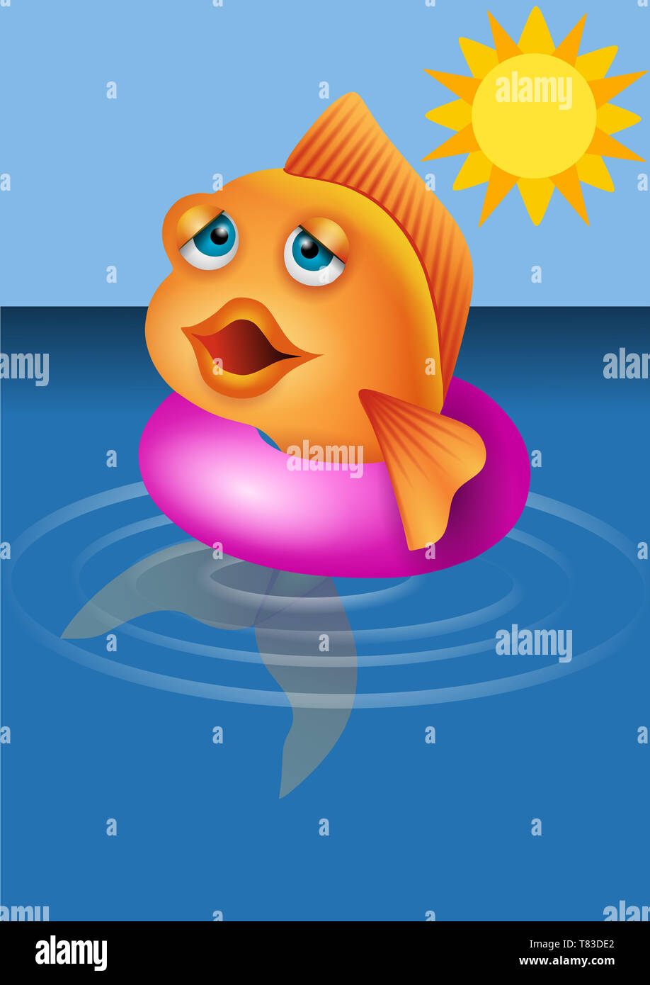 Funny cartoon poisson avec bouée Banque D'Images