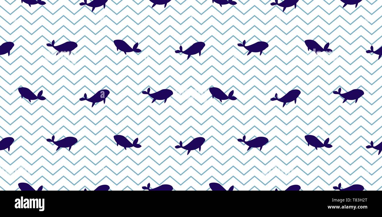 Des dauphins et des baleines modèle vectoriel continu. Cartoon style poisson à rayures bleu arrière-plan simple. Illustration de Vecteur