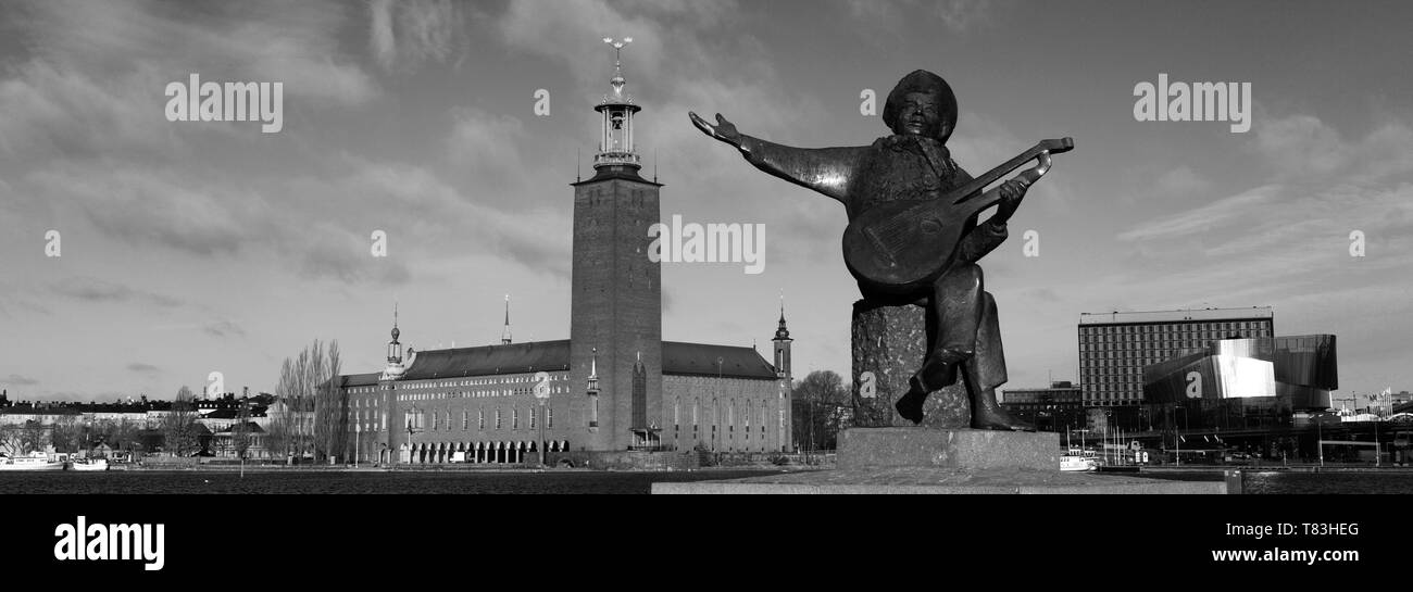 Evert Taube de sculpture, Evert Taube terrasse, zone de Riddarholmen La ville de Stockholm, Suède, Europe Banque D'Images