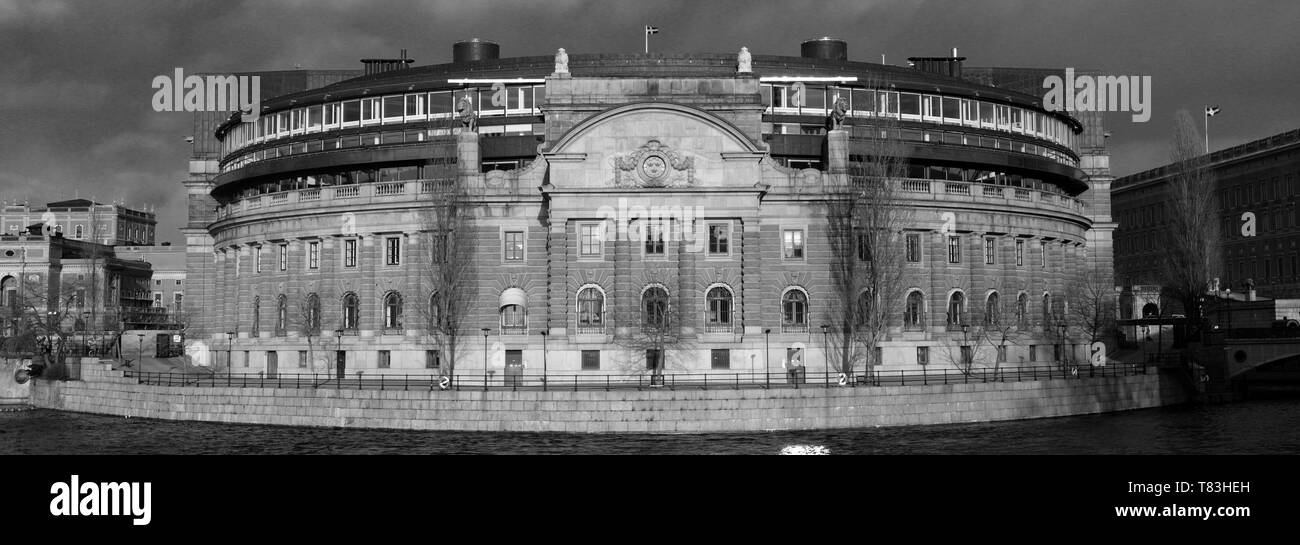 Vue d'hiver de la Maison du Parlement, Helgeandsholmen, Ville de Stockholm, Suède, Europe Banque D'Images