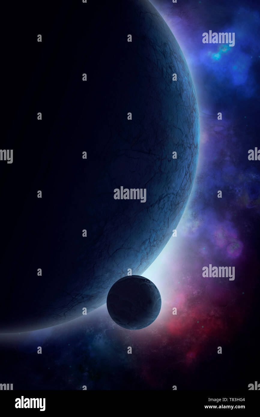 Planète satellite dans l'espace naturel avec un minimum d'espace illustration Banque D'Images