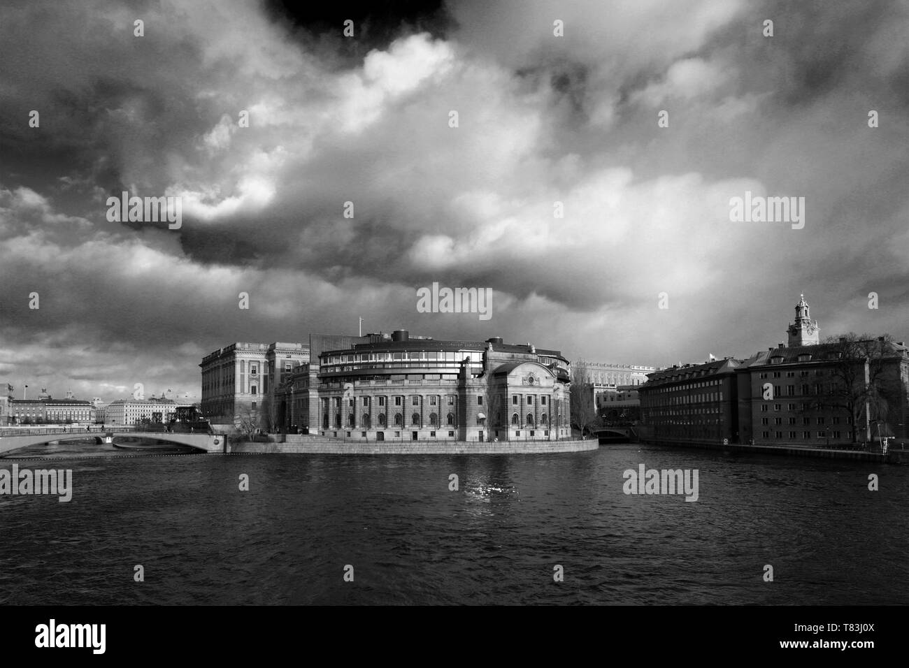 Vue d'hiver de la Maison du Parlement, Helgeandsholmen, Ville de Stockholm, Suède, Europe Banque D'Images