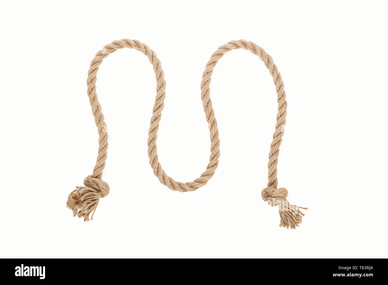 La corde de jute agita avec noeuds isolated on white Banque D'Images