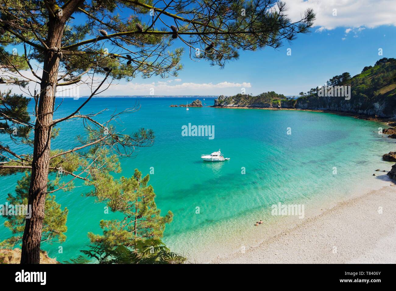 La France, Finistère, Armoric Parc Régional Naturel, Crozon Morgat, Saint Hernot, Virgin Island point, le Cap de la Chèvre d'une des plus belles plages de l'Europe Banque D'Images