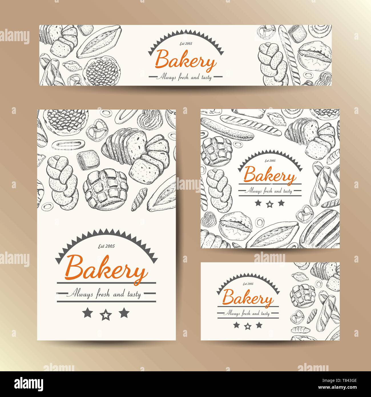 Ensemble de cartes vectorielles à des produits de boulangerie. Pour votre conception d'illustration vectorielle Illustration de Vecteur