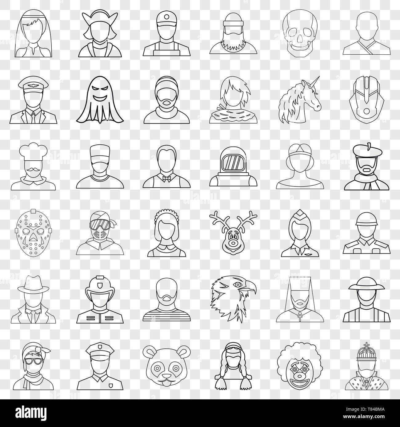 Icons set avatar style du contour, Illustration de Vecteur