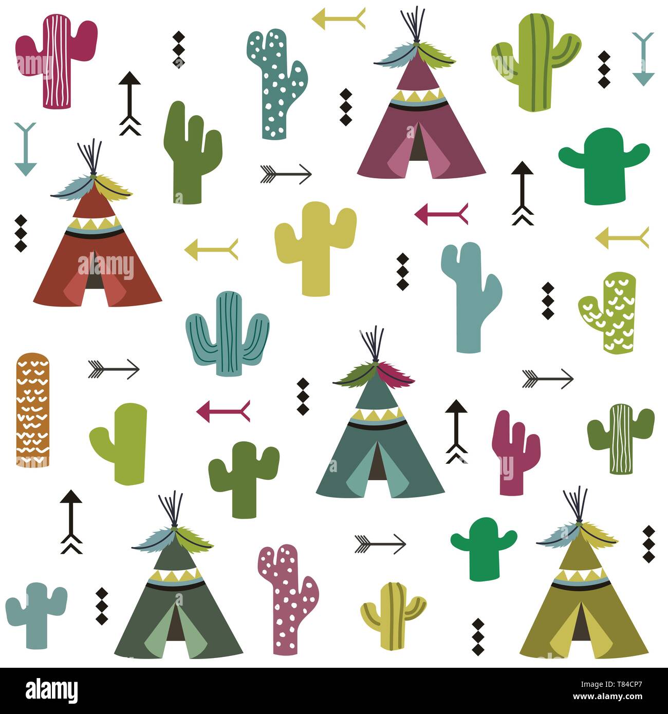 Tente et motif cactus Illustration de Vecteur