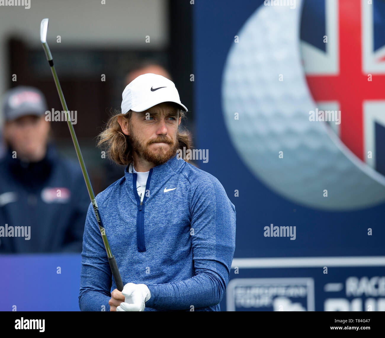 Hillside Golf Club, Southport, Royaume-Uni. 10 mai, 2019. Betfred British Masters, organisé par Tommy Fleetwood, jour 2 ; Tommy Fleetwood (FRA) s'apprête à frapper son coup de départ sur le trou d'ouverture : de Crédit Plus Sport Action/Alamy Live News Banque D'Images