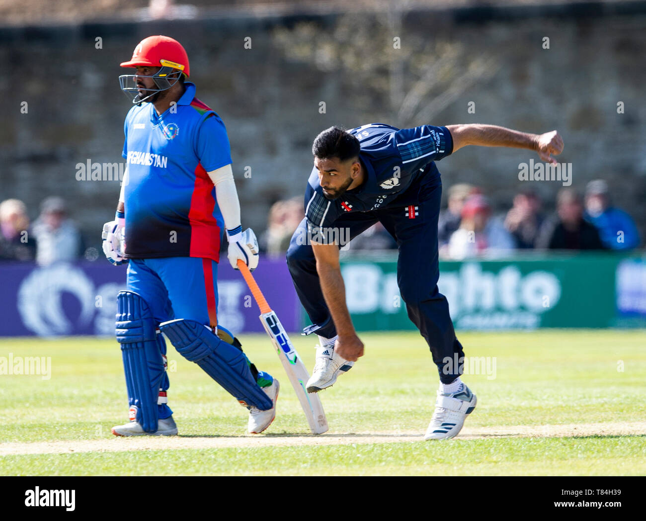 La Grange, Edinburgh, Midlothian, UK. 10 mai 2019. L'Écosse v Afghanistan ODI. Montre : Pic Ecosse de Safyaan Sharif, bols au cours de la deuxième manche que l'Écosse prendre sur l'Afghanistan dans un un jour à l'International Grange, Edinburgh Crédit : Ian Jacobs/Alamy Live News Banque D'Images