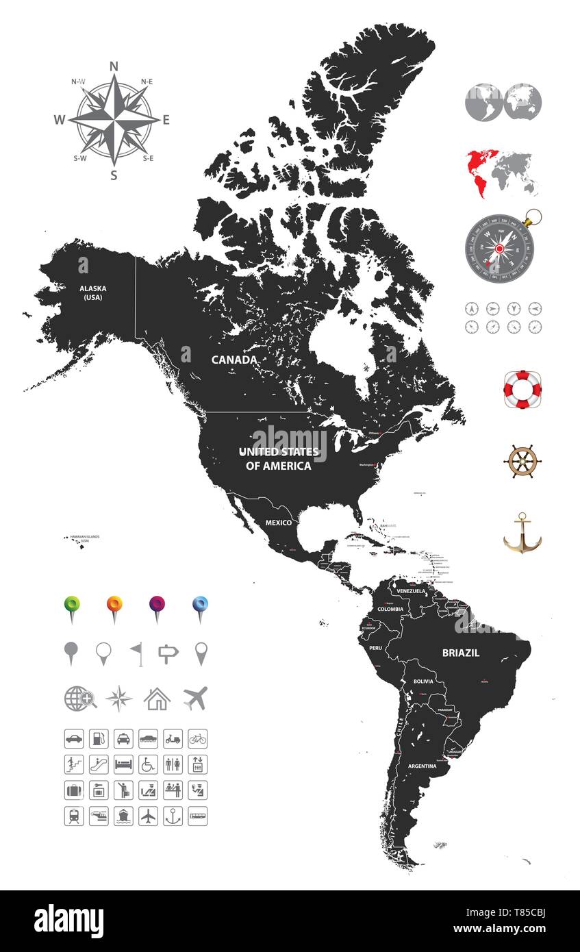 Carte politique détaillée haut vecteur d'Amérique continent Illustration de Vecteur