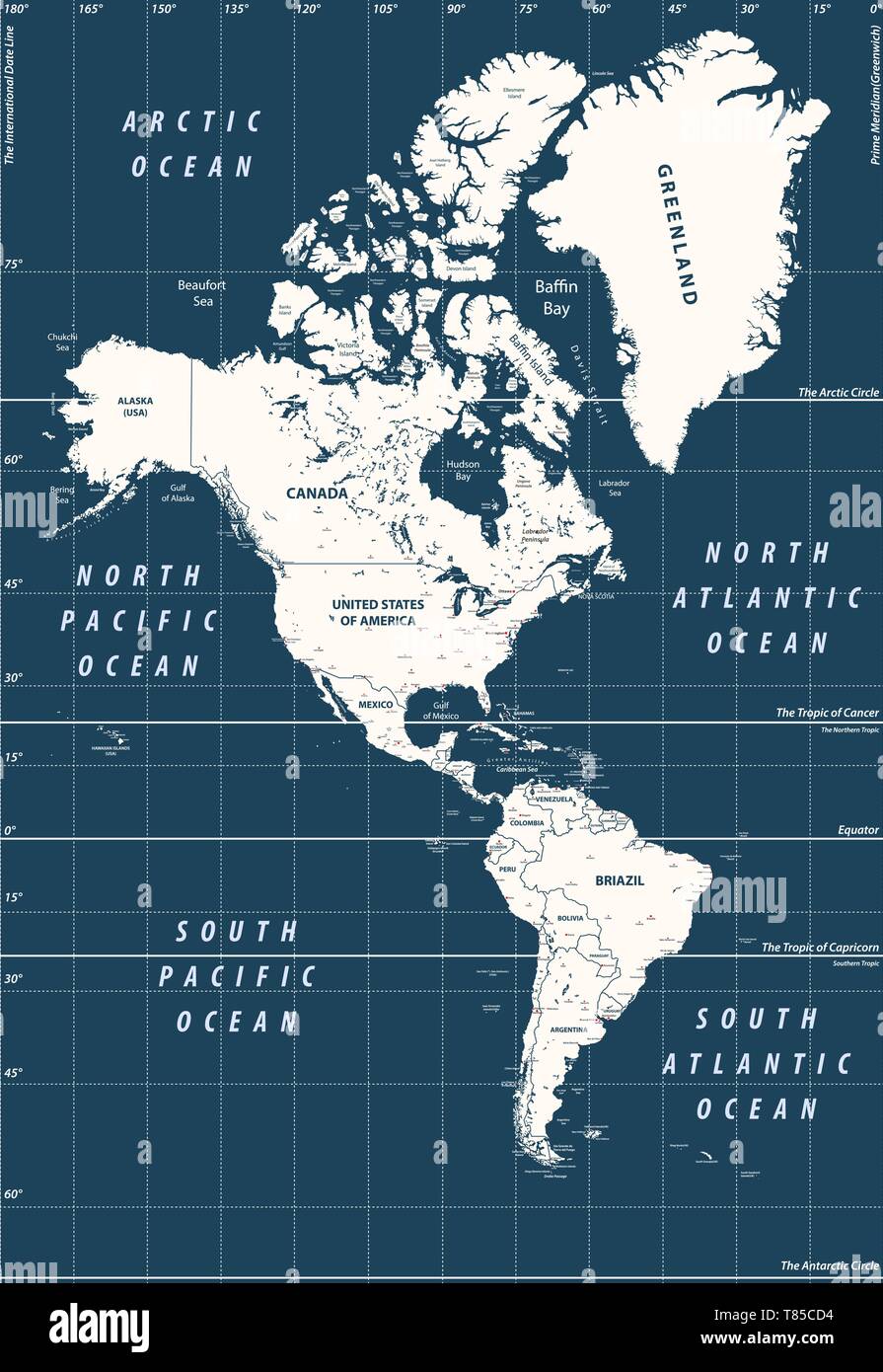 Carte politique détaillée haut vecteur d'Amérique continent Illustration de Vecteur