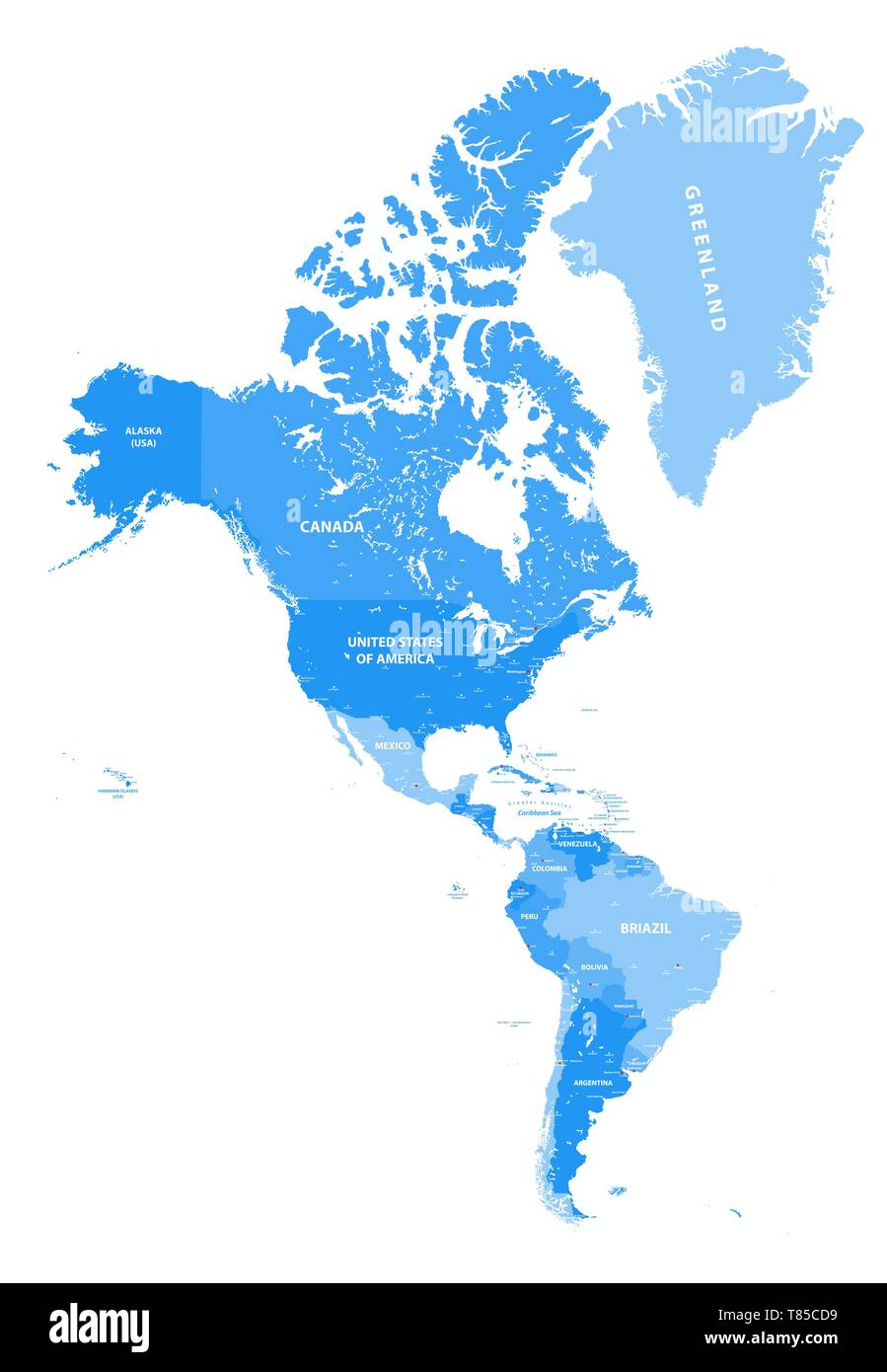 Carte politique détaillée haut vecteur d'Amérique continent Illustration de Vecteur