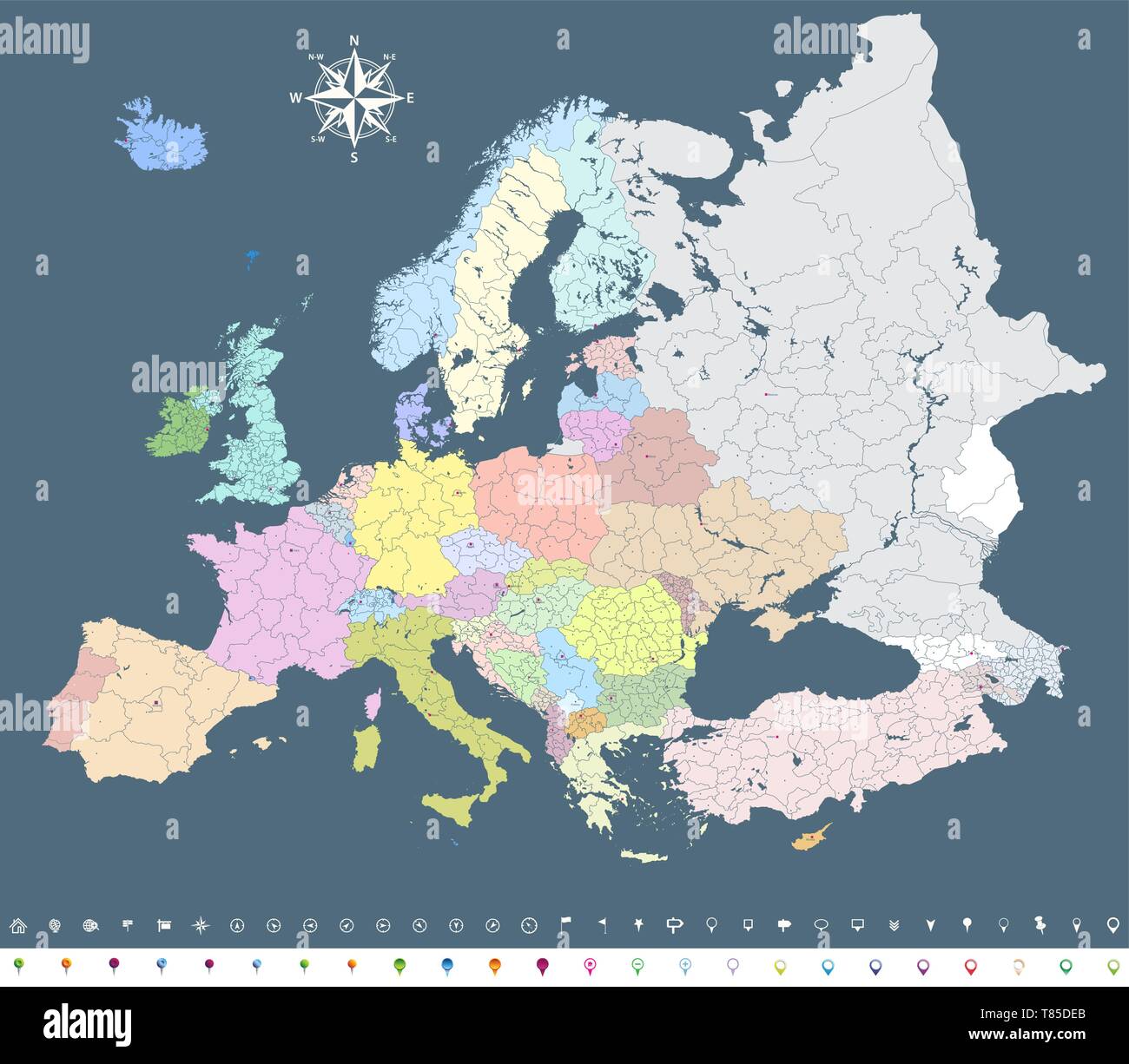 Vecteur de l'Europe carte politique détaillée haut Illustration de Vecteur