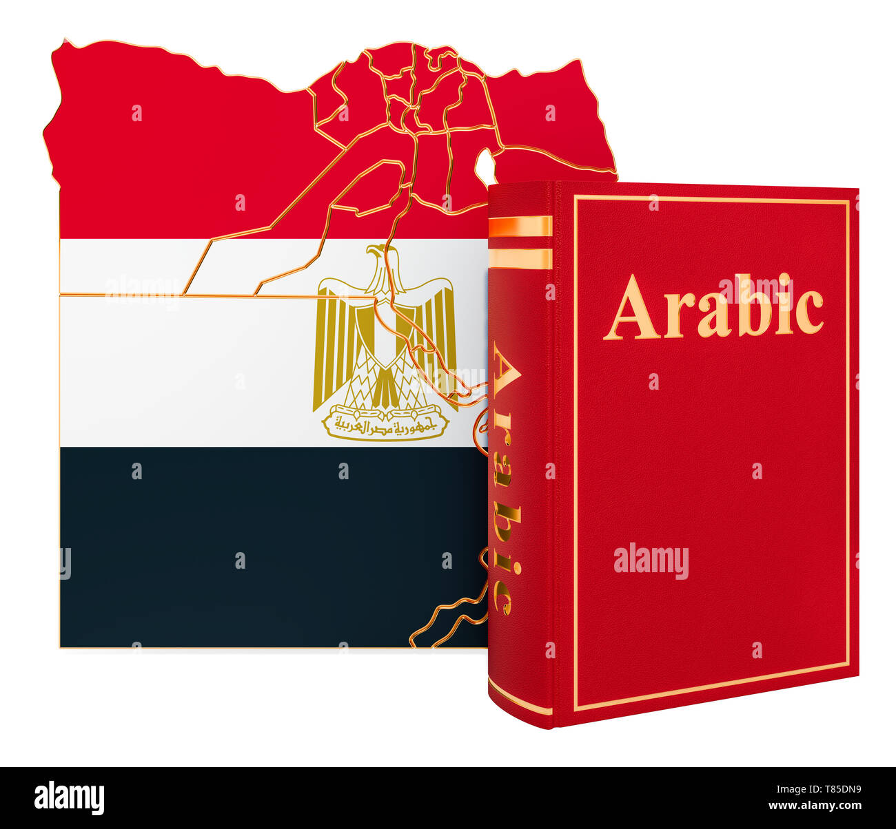Livre en langue arabe avec la carte de l'Égypte, rendu 3D isolé sur fond blanc Banque D'Images