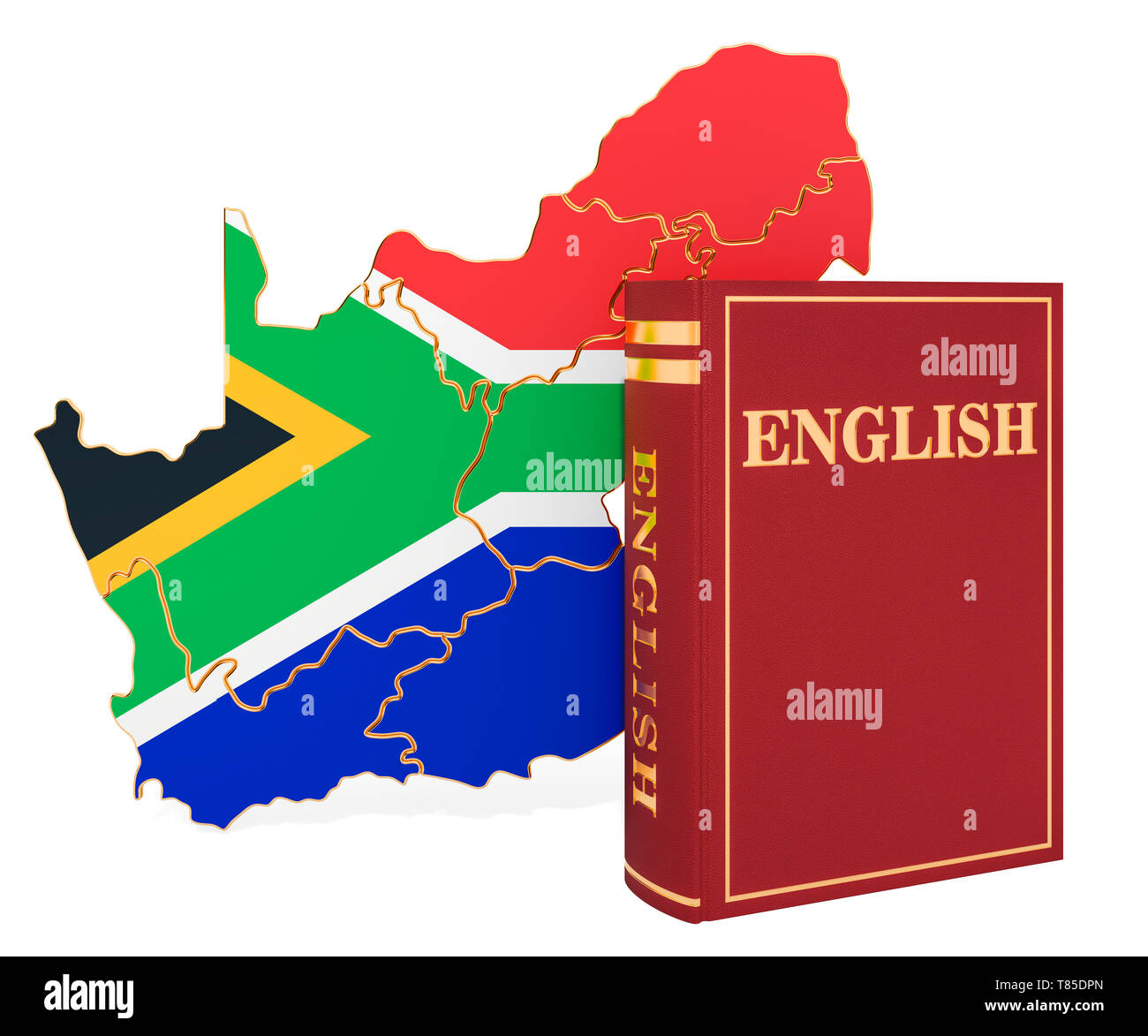 Livre en langue anglaise avec la carte de l'Afrique, rendu 3D isolé sur fond blanc Banque D'Images