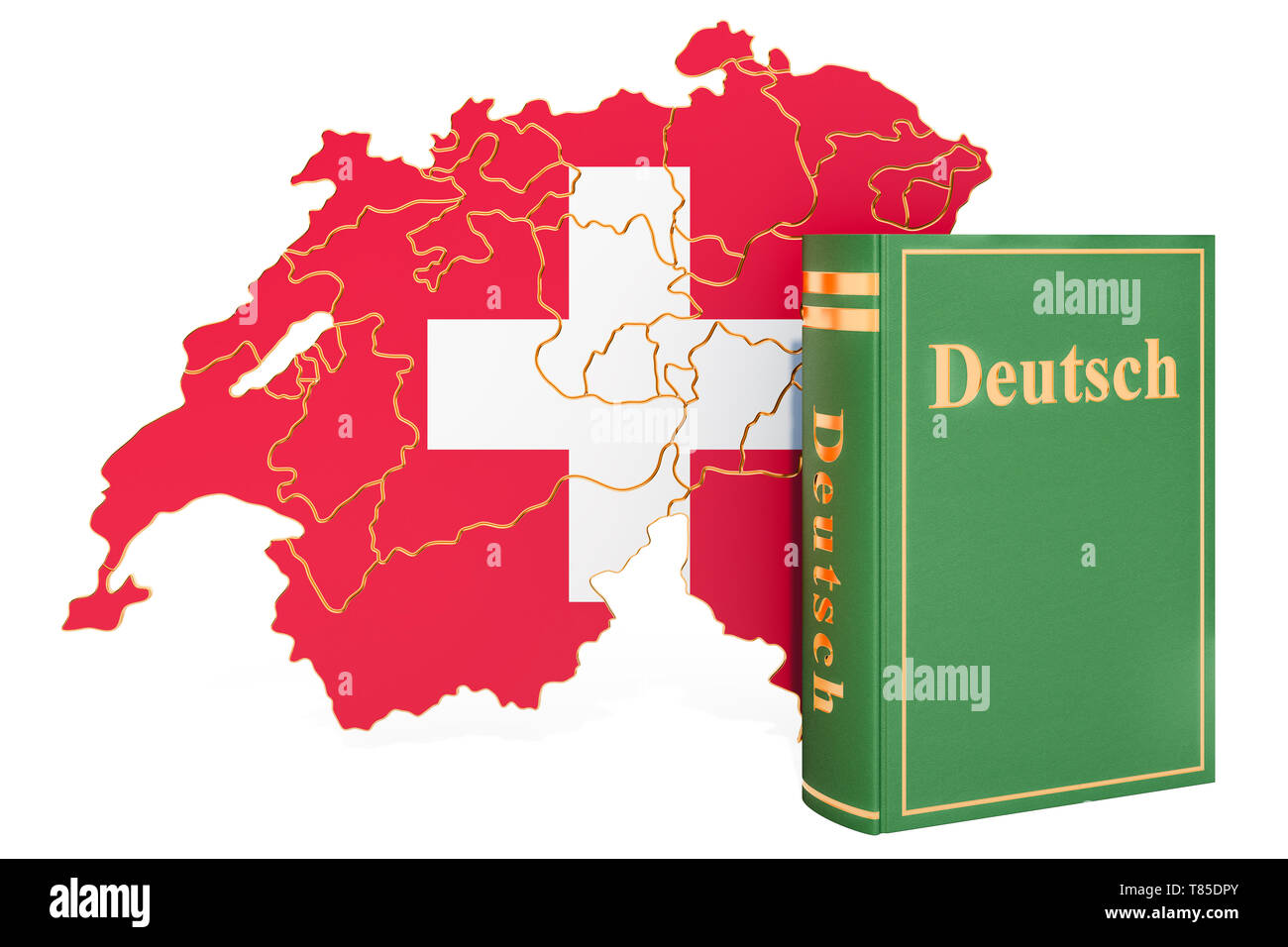 Livre d'allemand avec carte de Suisse, 3D Rendering isolé sur fond blanc Banque D'Images