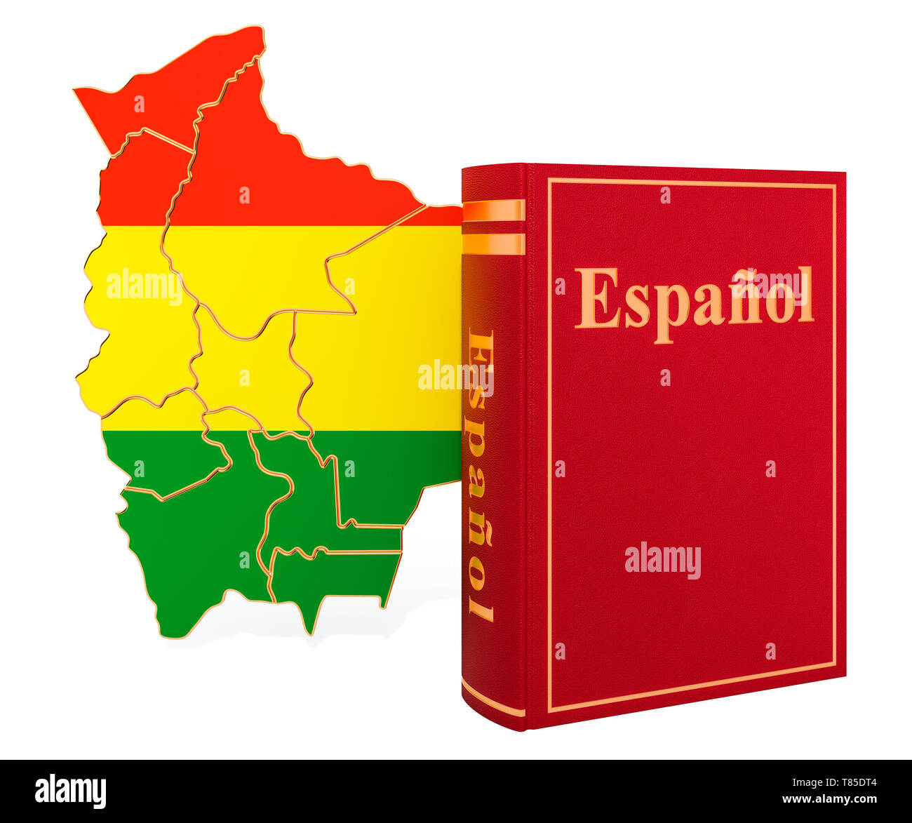 Langue Espagnol livre avec la carte de la Bolivie, rendu 3D isolé sur fond blanc Banque D'Images