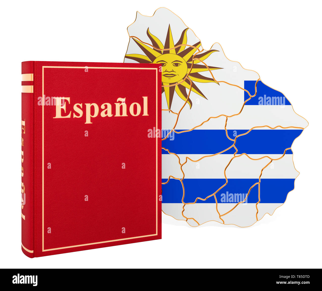 Langue Espagnol livre avec la carte de l'Uruguay, 3D Rendering isolé sur fond blanc Banque D'Images