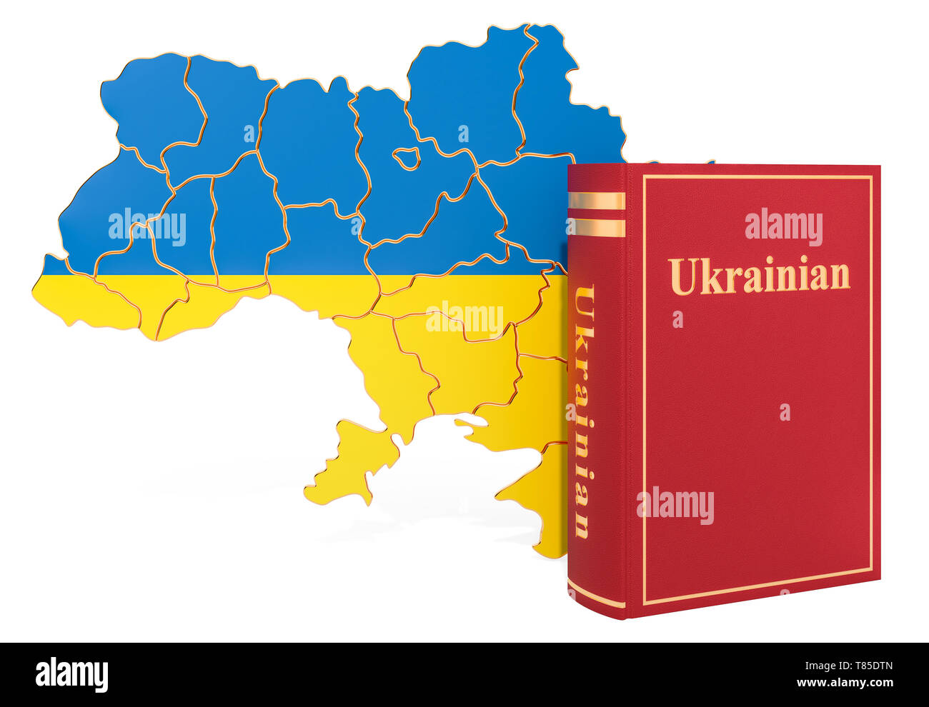 Langue ukrainienne livre avec la carte de l'Ukraine, rendu 3D isolé sur fond blanc Banque D'Images