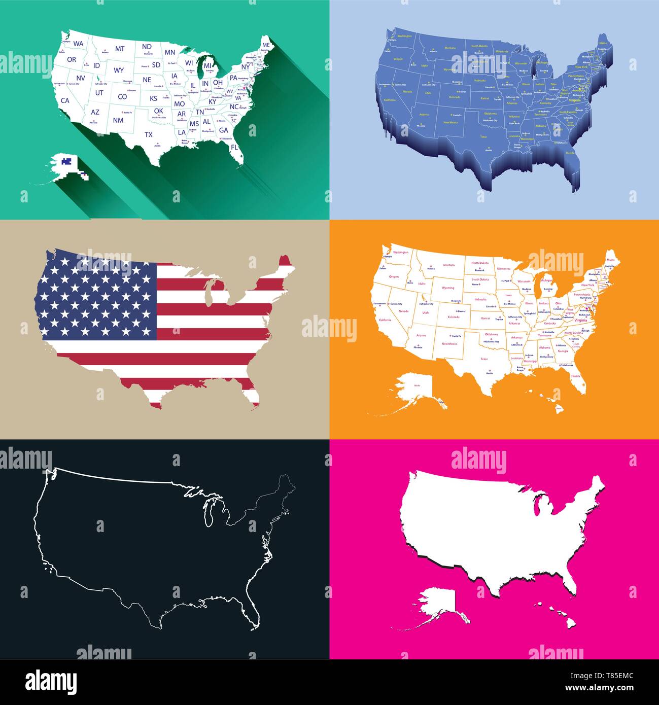United States vector set cartes isolées Illustration de Vecteur