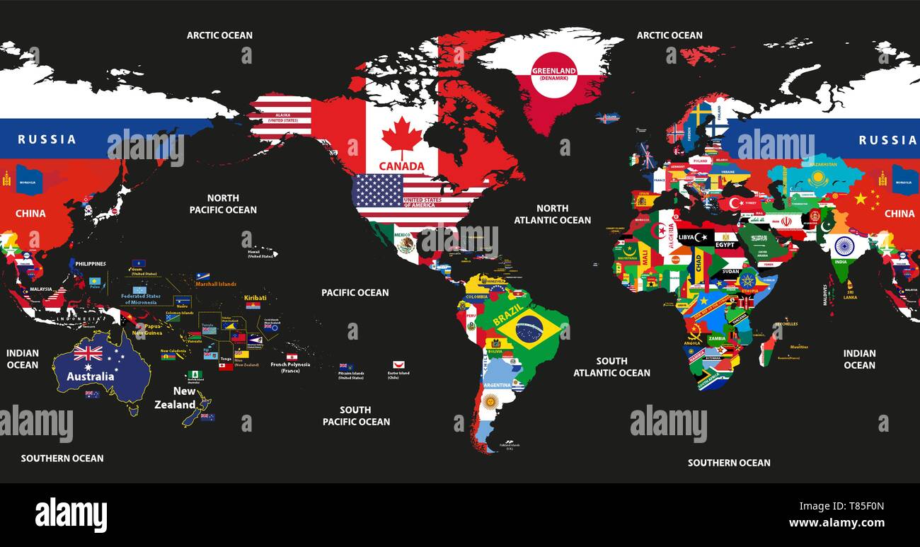 Vector illustration de carte du monde qui s'articule avec les drapeaux nationaux Illustration de Vecteur