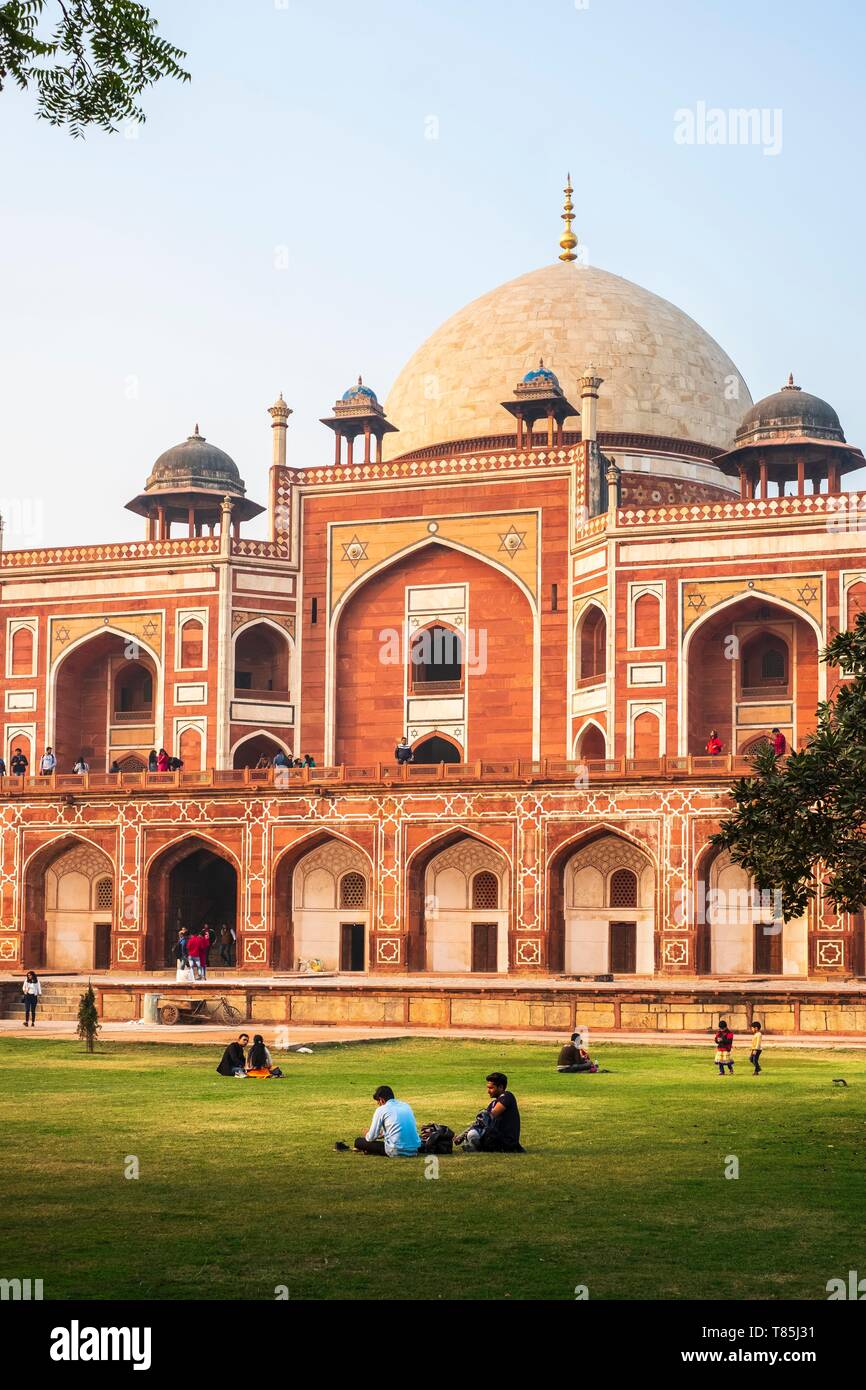 L'Inde, New Delhi, Tombe de Humayun, l'architecture moghole, complexe du patrimoine mondial de l'UNESCO, 16e siècle Tombe de Humayun Banque D'Images