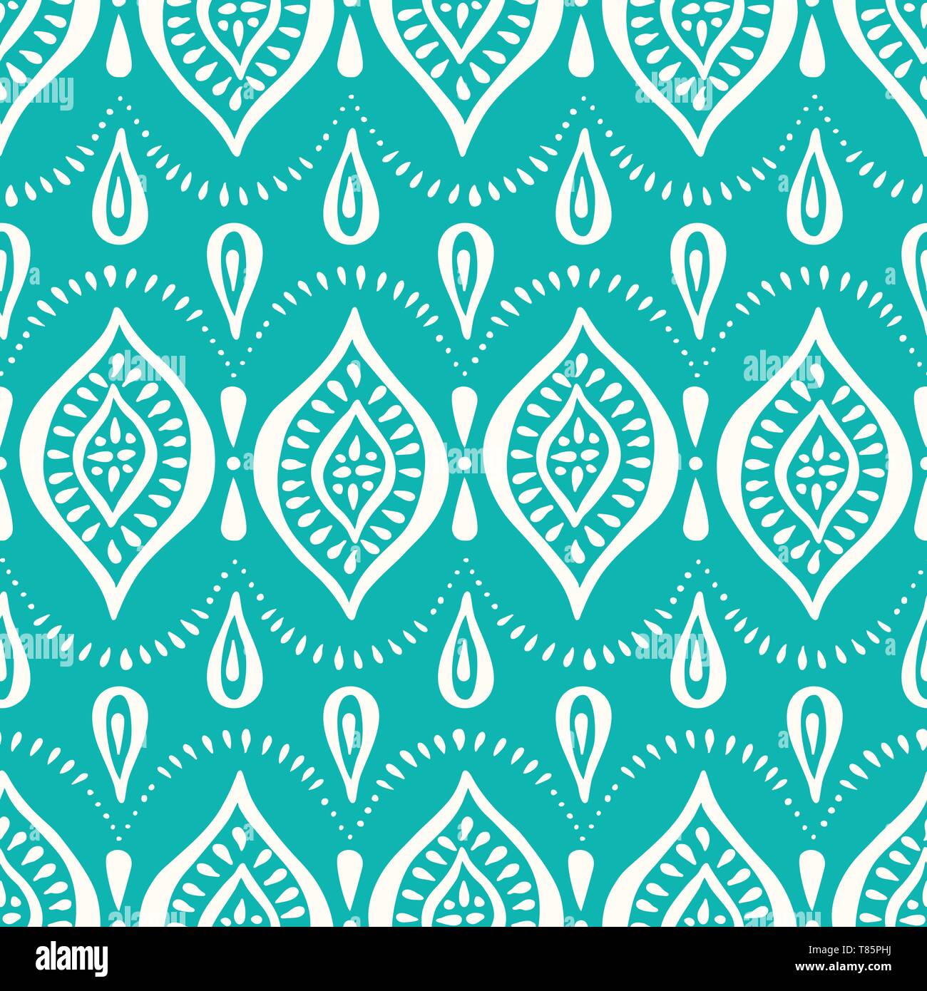 Motif Dentelle Aqua Handdrawn avec diamants et points. Seamless Background Vector classique et élégant parfait pour les produits textiles et d'articles de papeterie et Wdding Invitatio Illustration de Vecteur