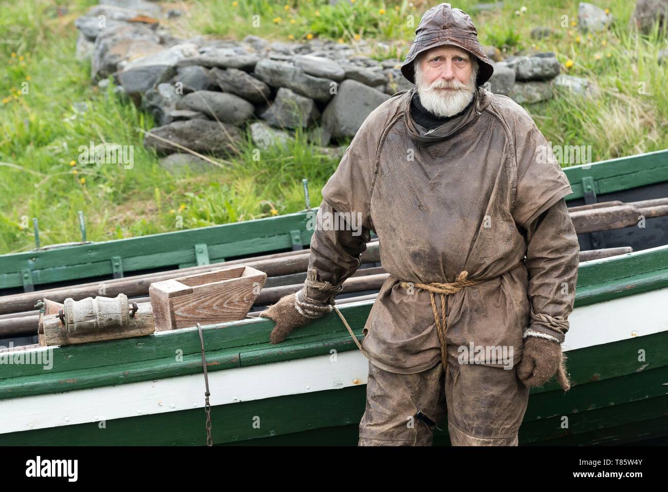 L'Islande, Westfjords, Vestfirdir Bolungarvik Osvor, région, musée, reproduction d'une ancienne station de pêche islandais du 19ème siècle, pêcheur Banque D'Images