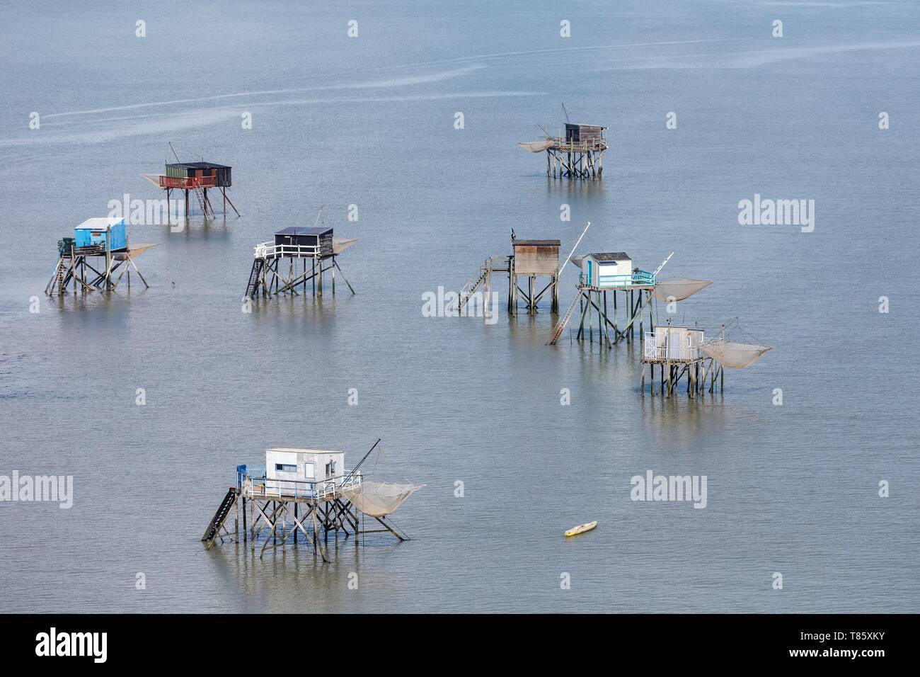 En France, en Charente Maritime, île Madame, pêche cabines avec vue aérienne (CREP) Banque D'Images