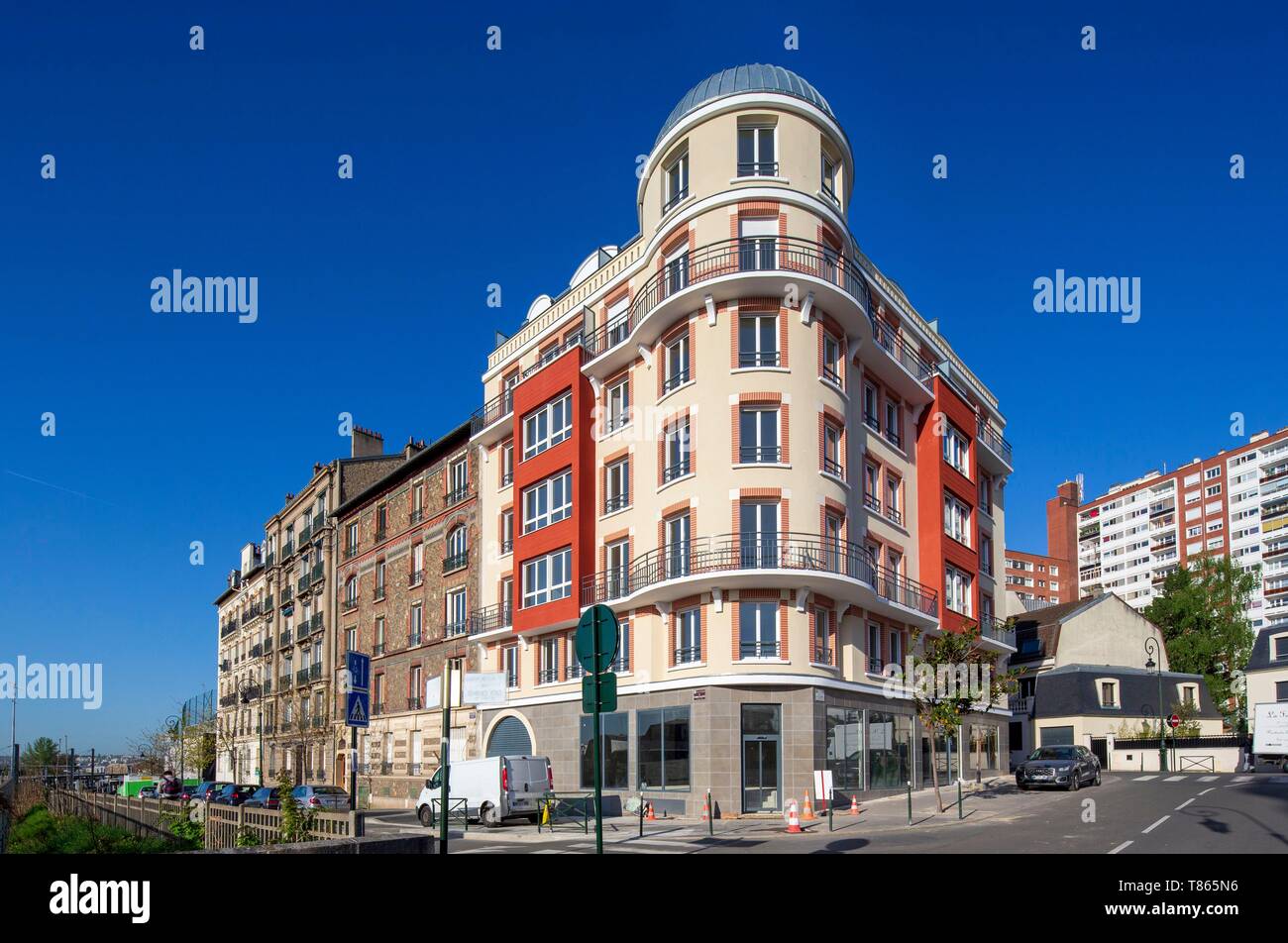 France, Hauts de Seine, Puteaux, néo-architecture bâtiment haussmannien Banque D'Images