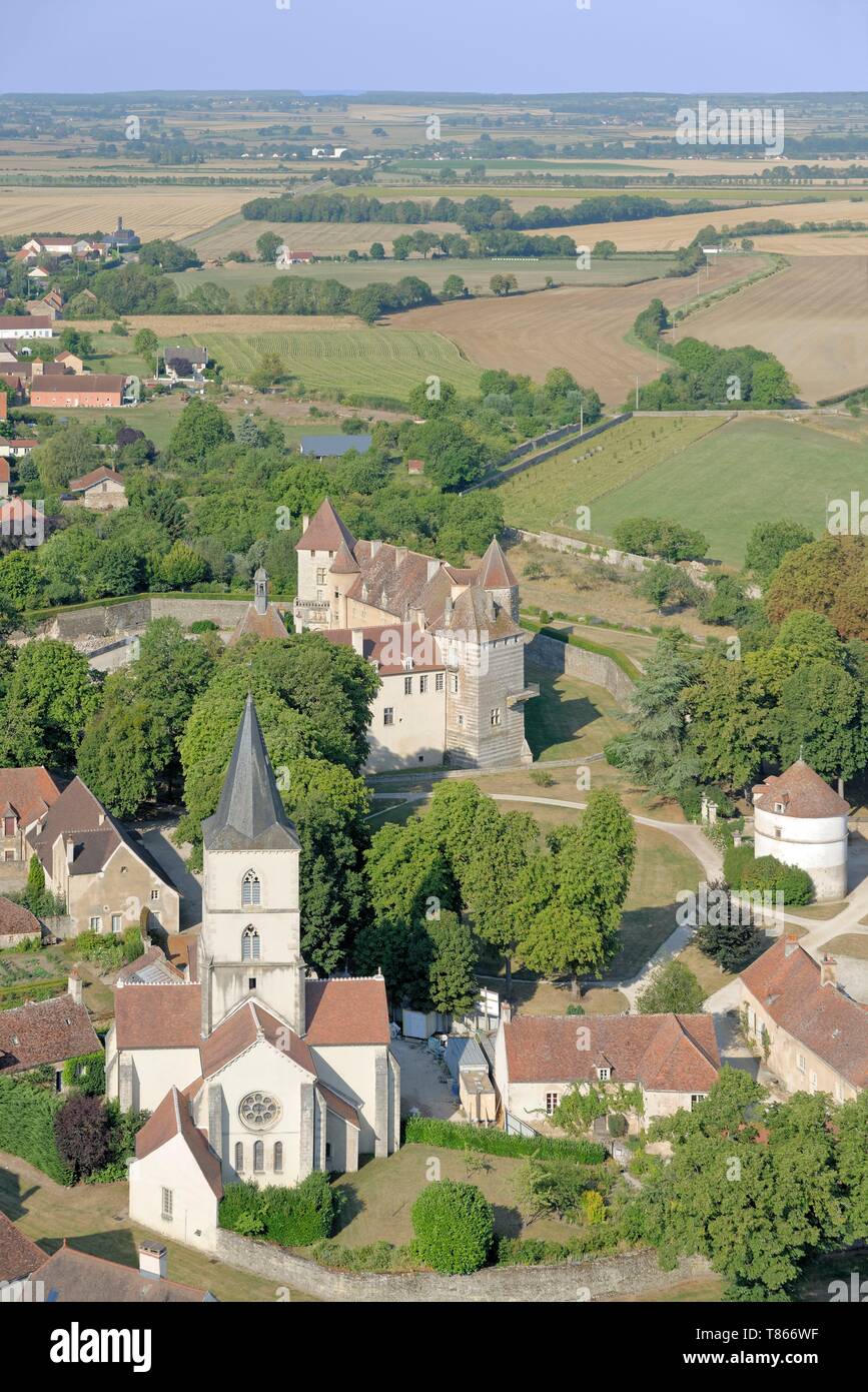France, Côte d'Or, château d'Époisses Epoisses, fromage (vue aérienne) Banque D'Images