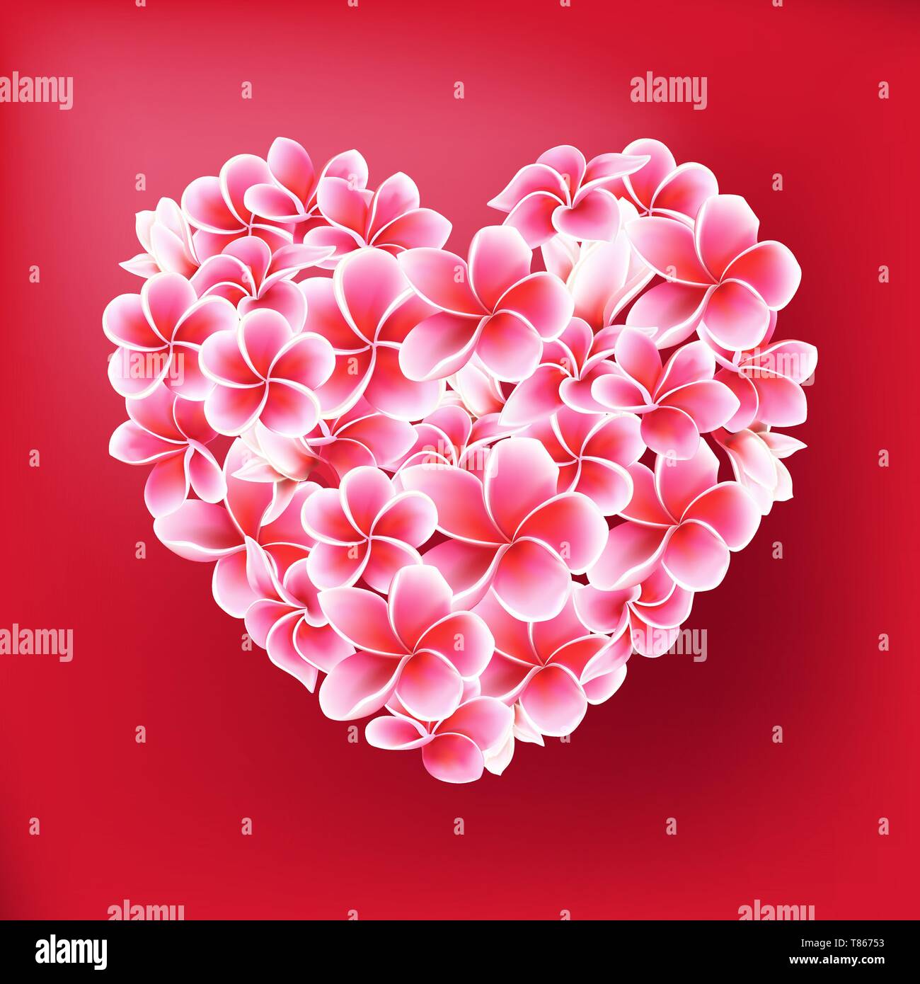 Fleurs de frangipanier plumeria ou coeur rouge sur l'illustration vectorielle Illustration de Vecteur