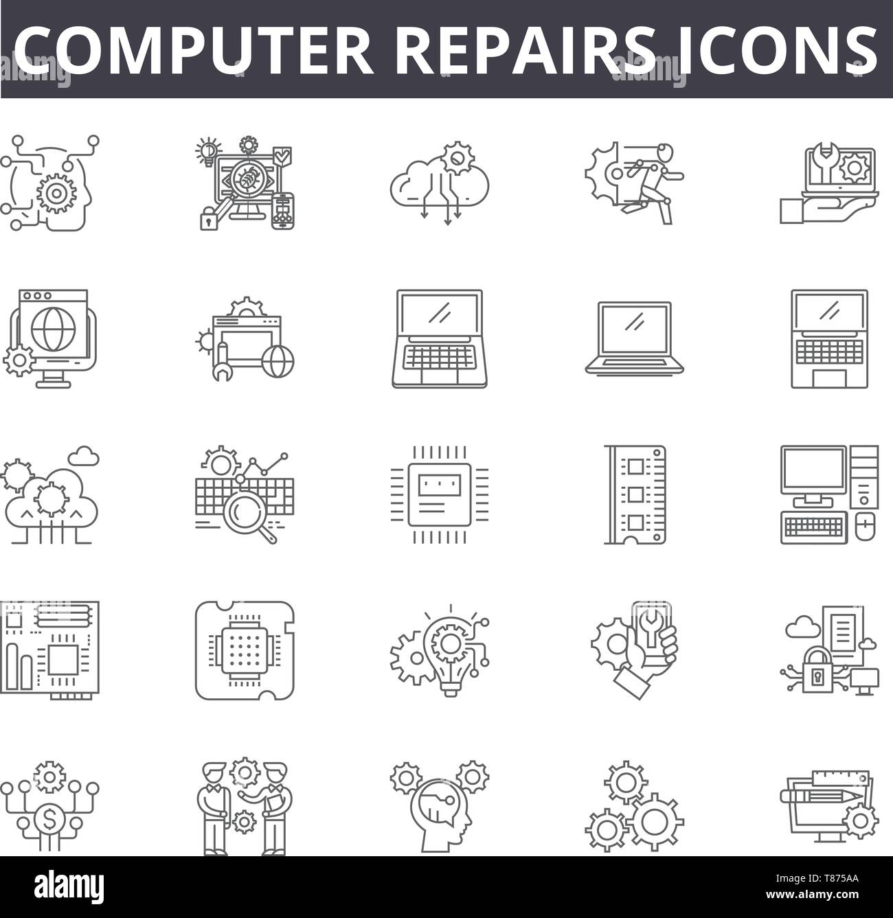 Réparations d'ordinateur concept line icônes, signes, vector set, résumé du concept, illustration linéaire Illustration de Vecteur