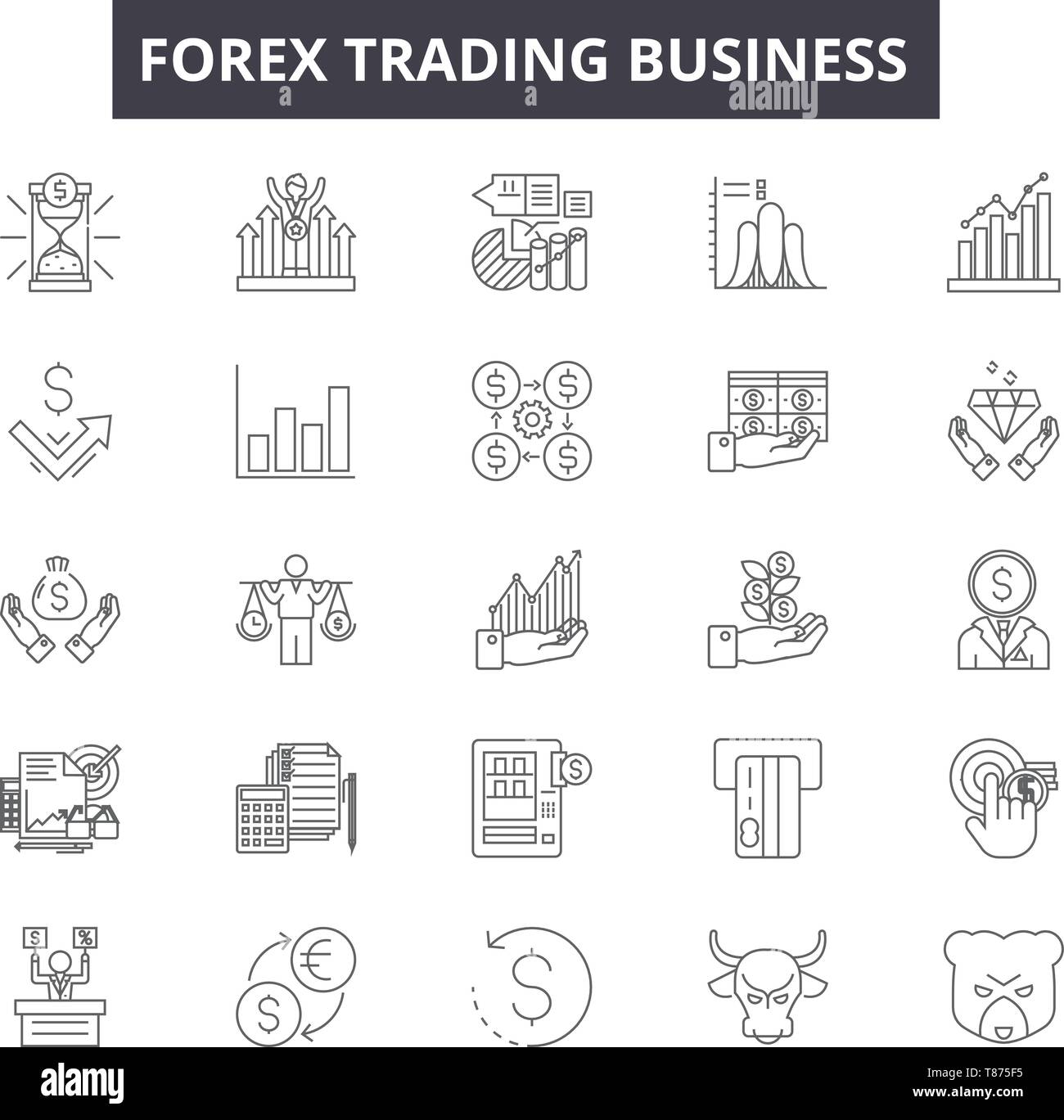 Secteur d'activité de trading de Forex icônes, signes, vector set, résumé du concept, illustration linéaire Illustration de Vecteur