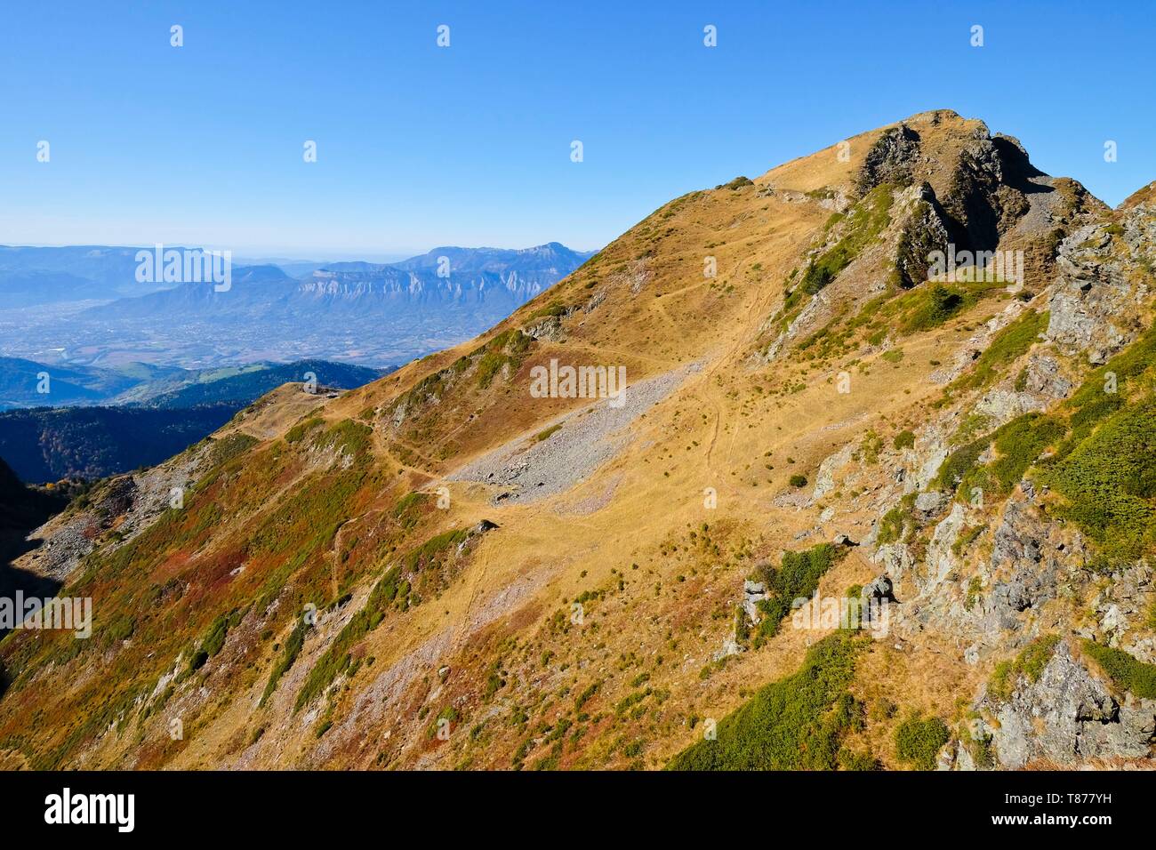 France, Isère, Saint-Mury-Monteymond, vue sur la vallée du Grésivaudan col Sitre Banque D'Images