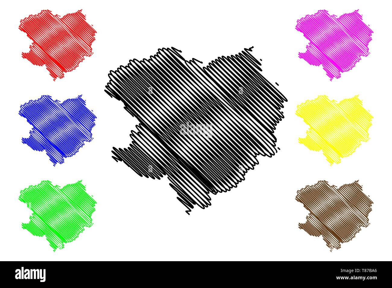 Oblast de Kharkiv (divisions administratives de l'Ukraine, des régions de l'Ukraine) map vector illustration, croquis Gribouillage à l'Kharkivshchyna site Illustration de Vecteur