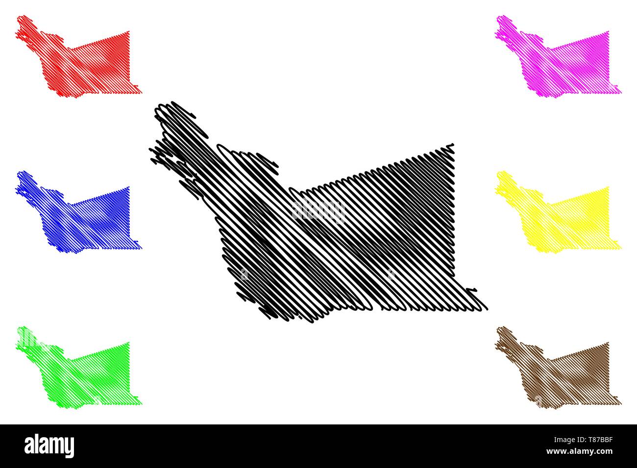 Le Comté d'Alameda, Californie (comtés de Californie, États-Unis d'Amérique,USA, États-Unis, US) map vector illustration, croquis gribouillis d'Arroyo de la Alam Illustration de Vecteur