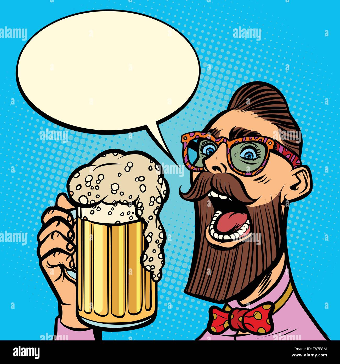Hipster boit une bière. Dessin animé Bande dessinée pop art retro ...