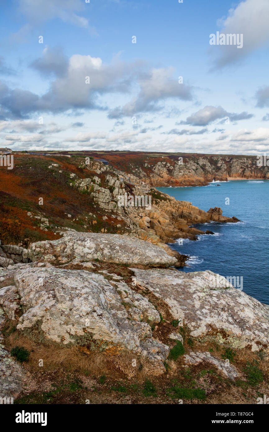 Porthcurno, littoral, Cornwall, Angleterre Banque D'Images