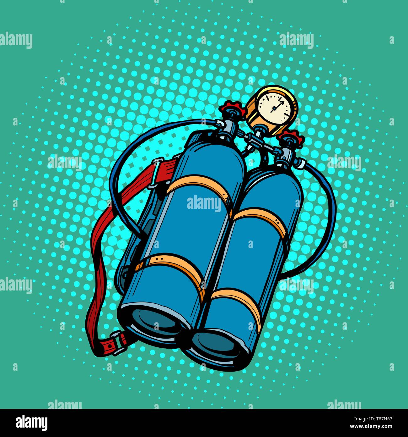 Réservoir d'oxygène pour plongeur. Éclairage sous-marin. Pop art retro vintage kitsch vector illustration Illustration de Vecteur