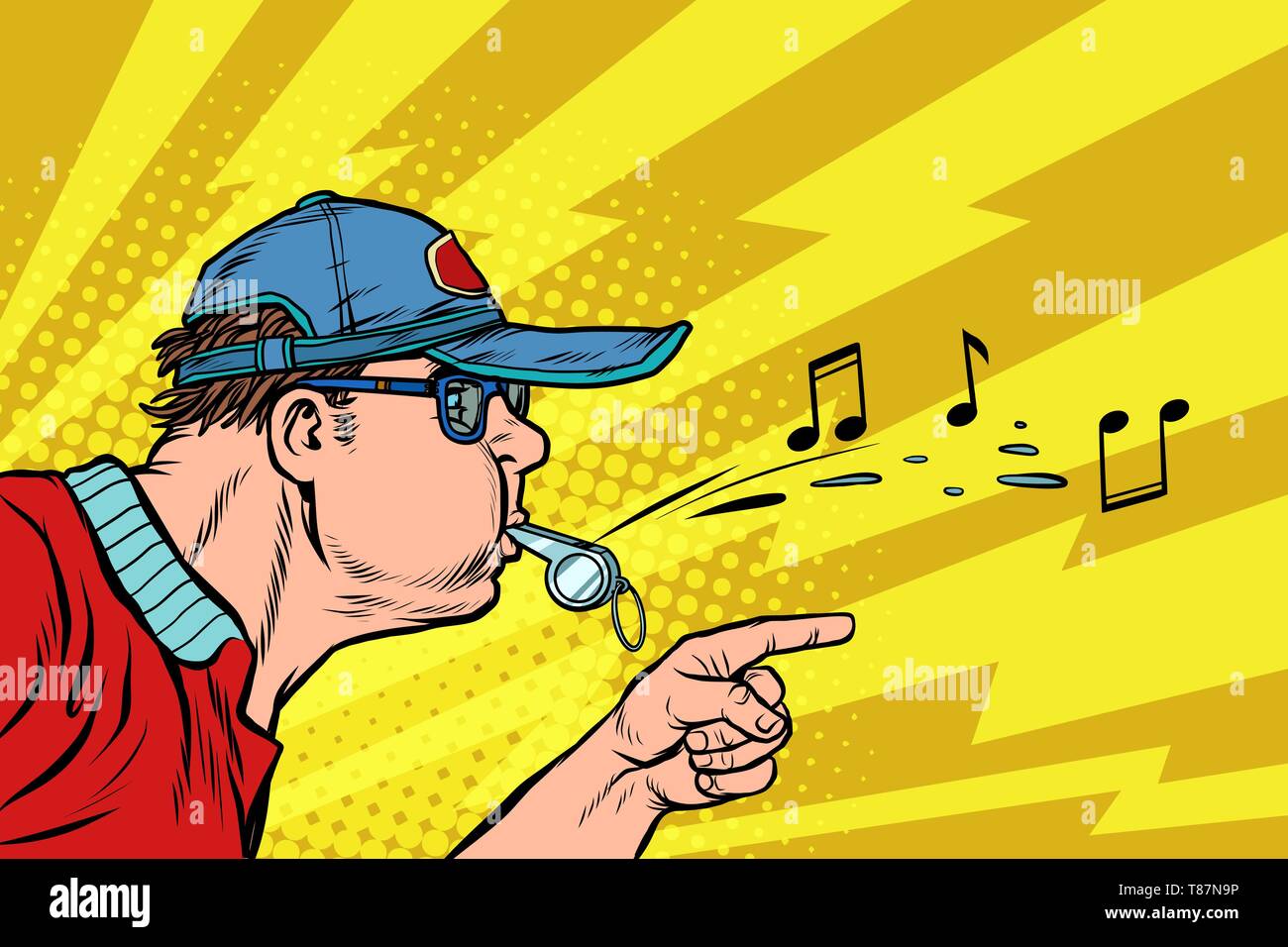 Coach ou l'arbitre siffle. Pop art retro vintage kitsch vector illustration Illustration de Vecteur