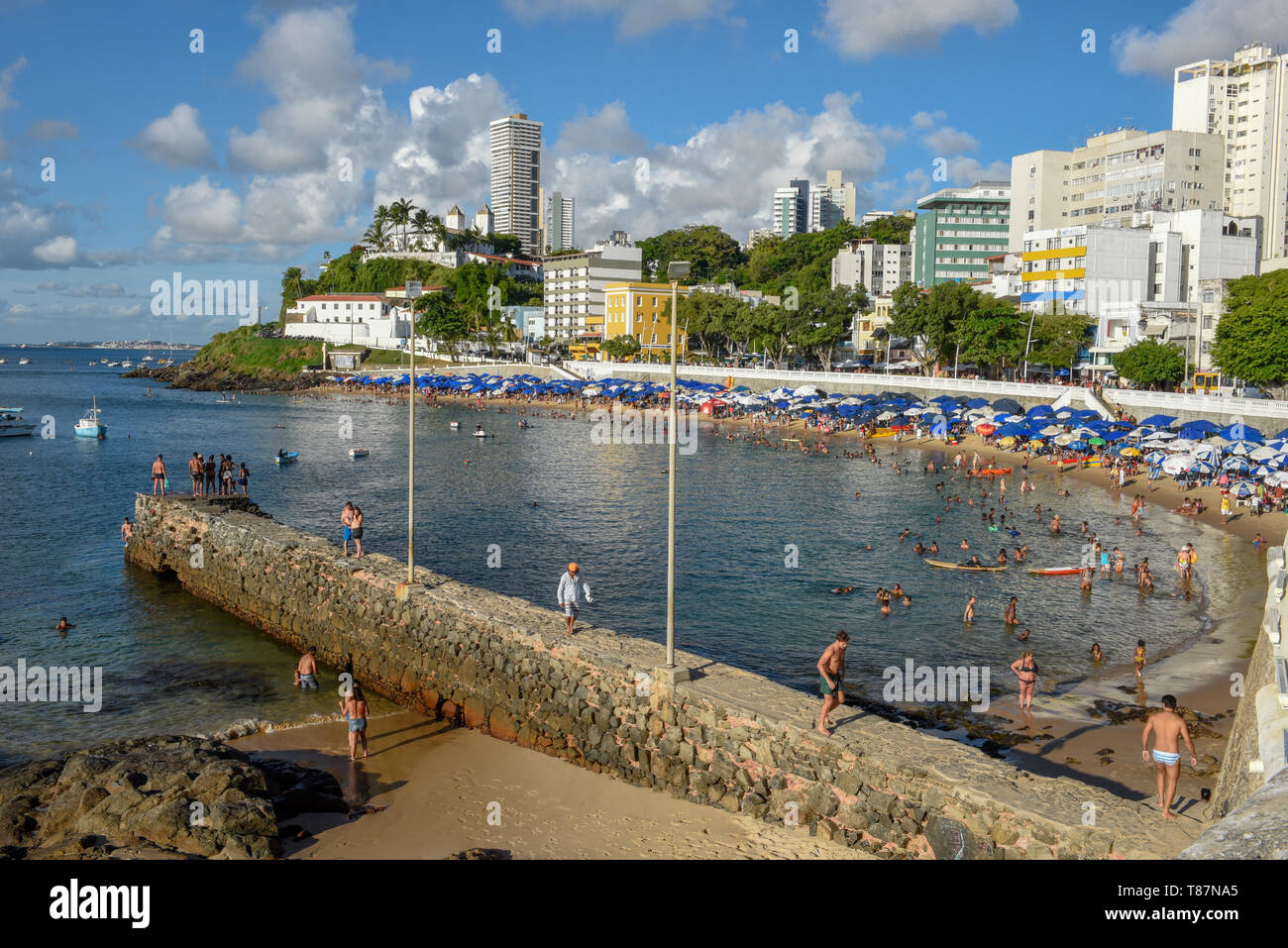 Salvador, Brésil - 1 février 2019 : Porto da Barra Beach à Salvador de Bahia au Brésil Banque D'Images