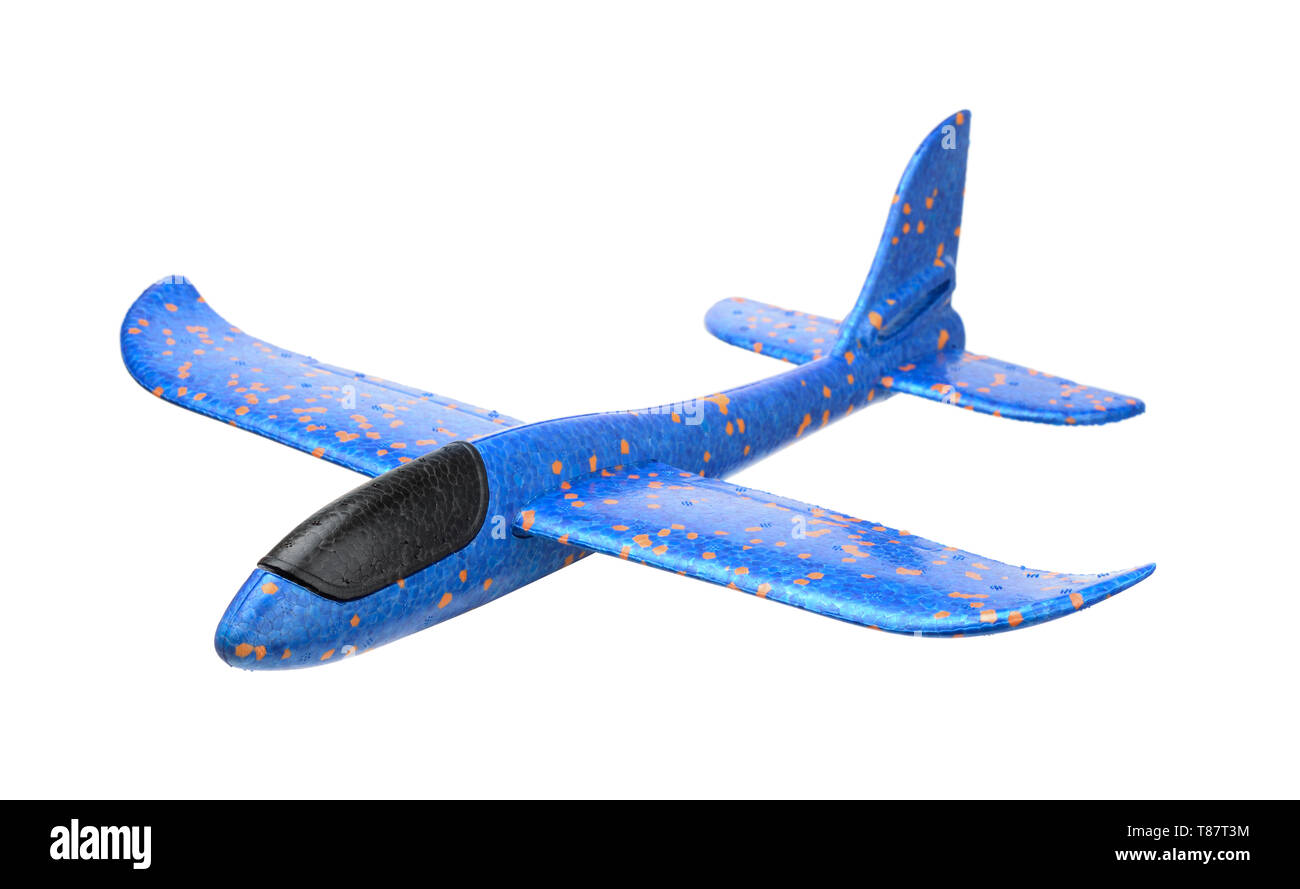Mousse bleu avion planeur isolated on white Banque D'Images