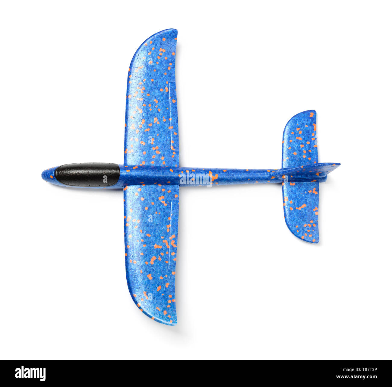 Vue de dessus de la mousse bleu avion planeur isolated on white Banque D'Images