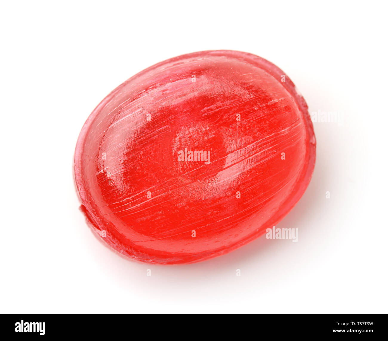 Vue de dessus de la sucrerie dure rouge isolated on white Banque D'Images